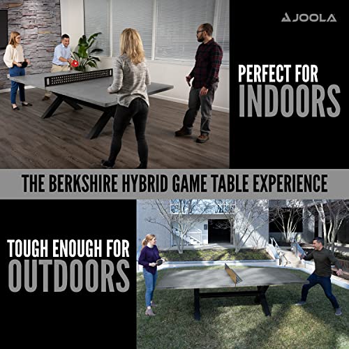 JOOLA Outdoor Table Tennis Table - Multi Use Conference Table Dining Table - Concrete Wood Look Includes Steel Outdoor Ping Pong Net Set & Frame - Hybrid Indoor Outdoor Ping Pong Table