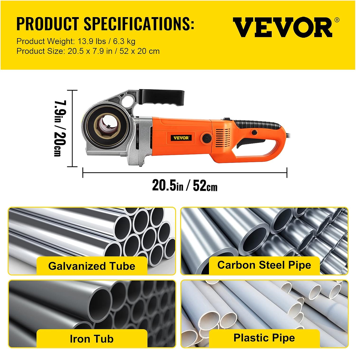 VEVOR Electric Pipe Threader, 2300W Pipe Threading Machine, Heavy-Duty Hand-Held Power Drive Kit, 110V Pipe Threader Machine Copper Motor, Portable Pipe Threader with 6 Dies 1/2"-2" and Carrying Case