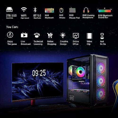 STGAubron Gaming Desktop PC,Intel Core i7-11700KF up to 5.0G,32G DDR4,2T SSD,GeForce RTX 3060 12G GDDR6,600M WiFi,BT 5.0,RGB Fan x 6,RGB Keyboard&Mouse,RGB Mouse Pad,W11H64