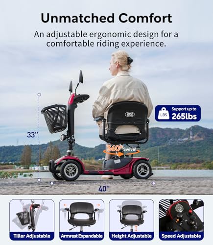 Mobility-Scooters-for-Adults, Powered Mobility Scooter Seniors, All Terrain Motorized Scooter with Seat, Folding Power Wheelchair, 4 Wheel Foldable Electric Scooter-2024 New