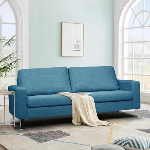 Esright Leather Sofa Couch, Faux Leather Couch 79" Wide, Mid Century Modern Couches for Living Room, Navy Blue Leather Sofa Couch, Navy Blue
