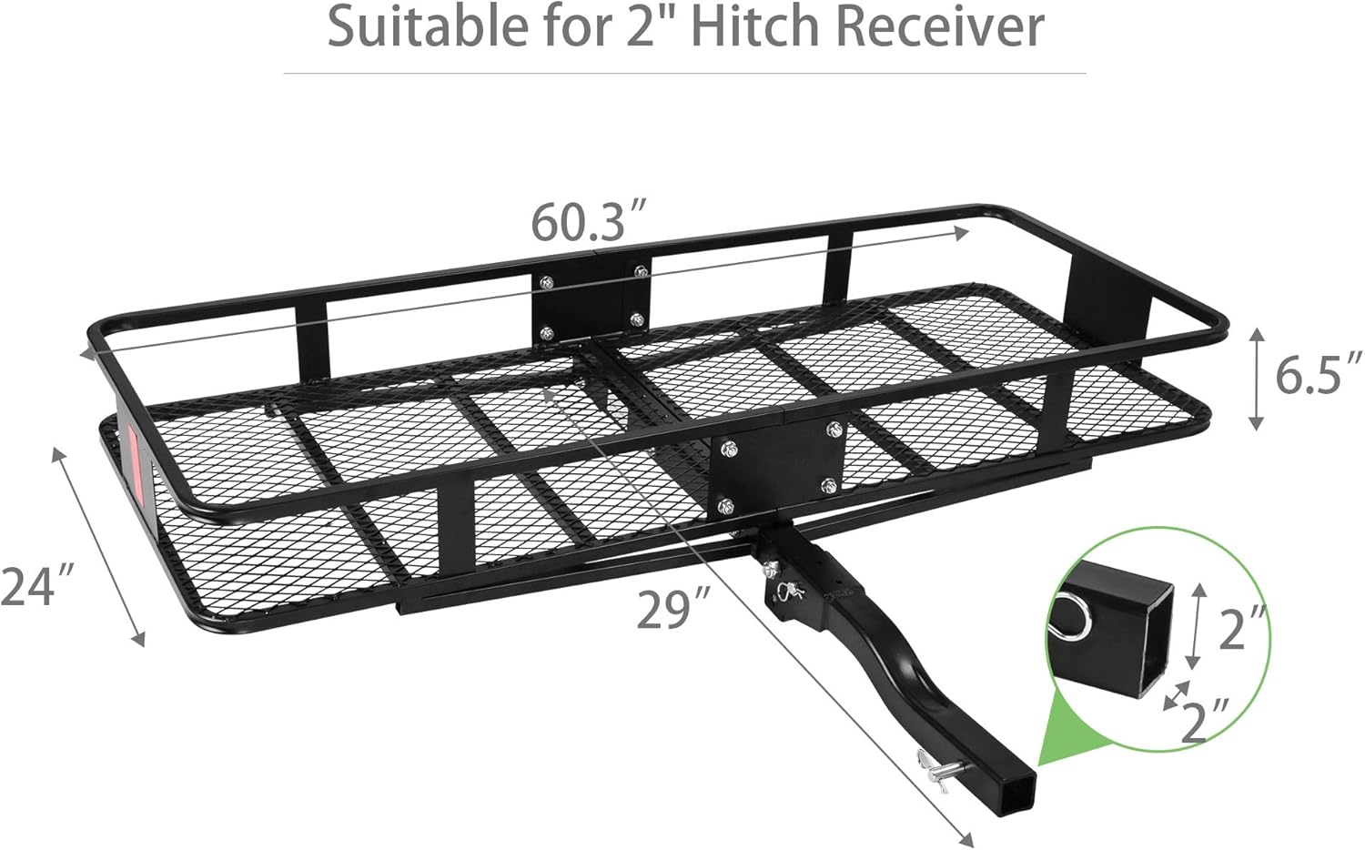 CARSTY 60” x 24” x 6.5” Hitch Mounted Folding Cargo Carrier, 500LBS Capacity Heavy Duty Basket Rack, Fit 2" Receiver Hitch, for Truck SUV Car RV Camping Traveling, Black