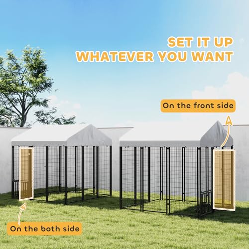 PawHut 4.6' x 4.6' x 5' Dog Kennel Outside, Welded Wire Outdoor Dog Kennel Run with Waterproof & UV Resistant Cover, for S&M Breeds, Chickens, Ducks, Black