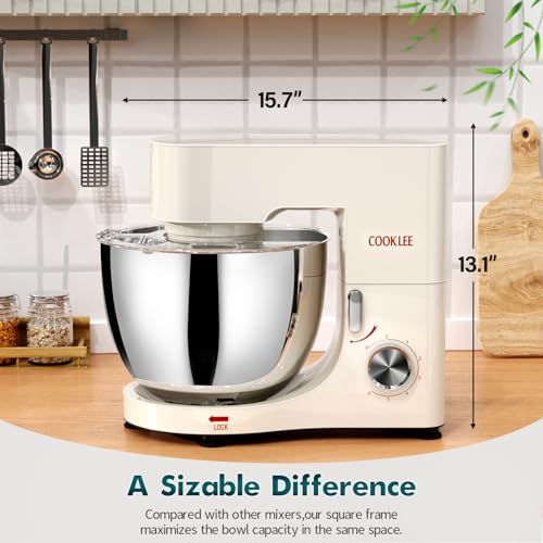 COOKLEE Stand Mixer, 9.5 Qt. 660W Electric Kitchen Mixer with Dishwasher-Safe Dough Hooks, Flat Beaters, Wire Whip & Pouring Shield Attachments for Most Home Cooks, Silver
