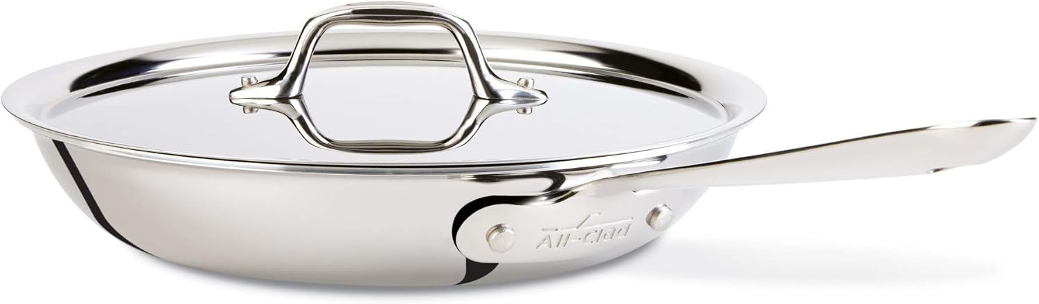 All-Clad D3 Fry Lid, 10 Inch Pan, Dishwasher Safe Stainless Steel Cookware, Silver, 10-Inch & Stainless Steel Tri-Ply Bonded Dishwasher Safe Sauce Pan with Lid, Cookware, 3-Quart, Silver