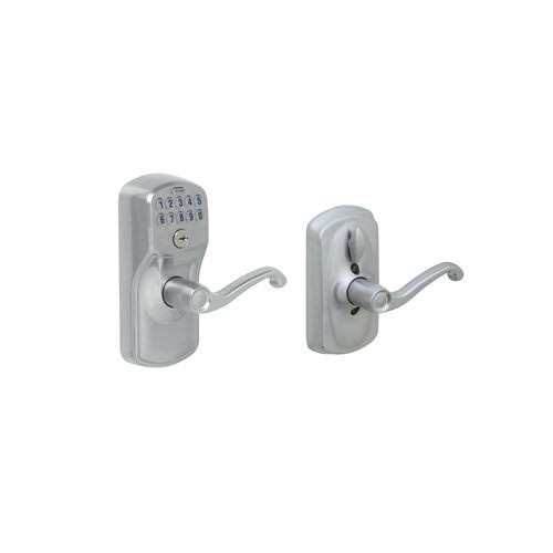 Schlage FE595 PLY/FLA Plymouth Keypad Flex-Lock Entry Leverset with Flair Lever Satin Chrome