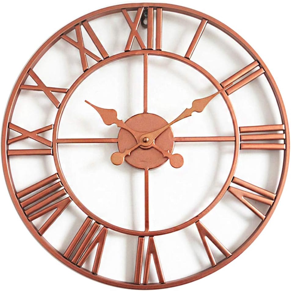 YTAONS Wall Clock 16 in Roman Numerals Metal Skeleton Clock Retro Non-Ticking Clocks Living Room Cafe Office Bedroom Home Decor Clocks (Black)