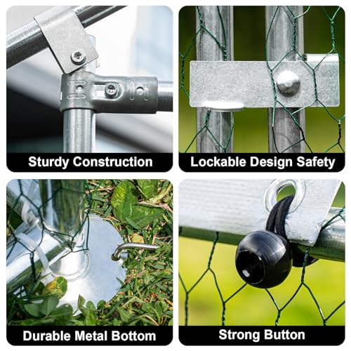 Large Metal Chicken Coop Walk-in Chicken Run with Waterproof Cover Outdoor Backyard Farm Anti-UV Spire Shaped Cage for Poultry, Ducks, and Rabbits(13.1’L x 9.8’W x 6.5’H)