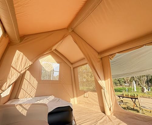 YOLENY Inflatable Tents for Camping, 4/6/8/10/12 Person Tent with TPU Skylight, Mesh Windows, Stove Jack & Pump, Easy Setup 4 Season Glamping Tent, Waterproof & Windproof