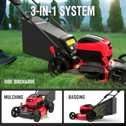 PowerSmart 40V 17" Cordless Electric Lawn Mower, 3-in-1 Brushless Push Lawn Mower with 4.0Ah Battery & Charge