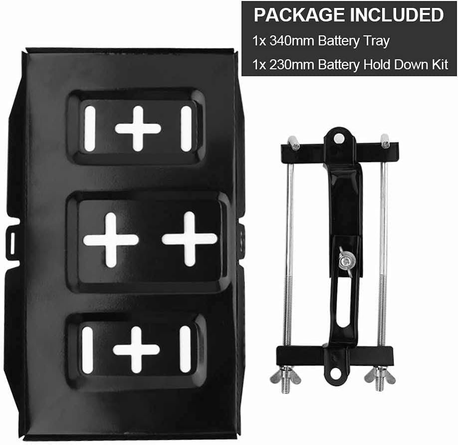 THEPRO Battery Hold Down Tray Kit, Corrosion-Resistant Steel Storage Battery Holder Adjustable Bracket Clamp for Car, Boat, Marine (23cm Bolt with 28cm Battery Tray)