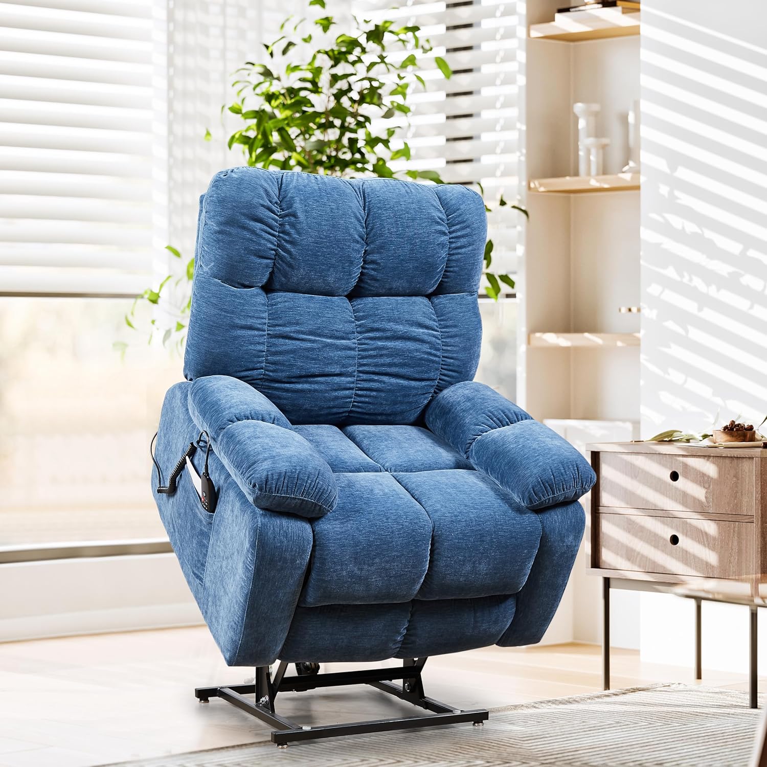 Dual Motor Electric Power Lift Recliner Chair with Massage and Heat, 3 Positioning, USB Ports, 2 Side Pockets, Density Foam, High-End Fabric-Elderly Support Blue, 35.5" L x 37.8" W x 42" H