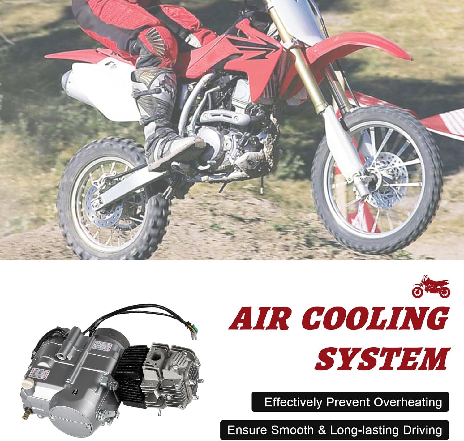 4-Stroke 125cc Manual Start Engine Motor, Single Cylinder Motor Engine Manual Clutch Dirt Bike Engine Motor Complete Kit with Air-Cooled CDI Ignition System For Honda XR50 CRF50 CRF70