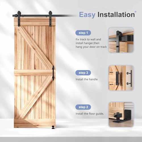 EaseLife 12 FT Double Sliding Barn Door Track and Handle Hardware Kit,Straight Pulley,Slide Smoothly Quietly,Easy Install (12FT Track Kit for 33"~36" Wide Double Door)