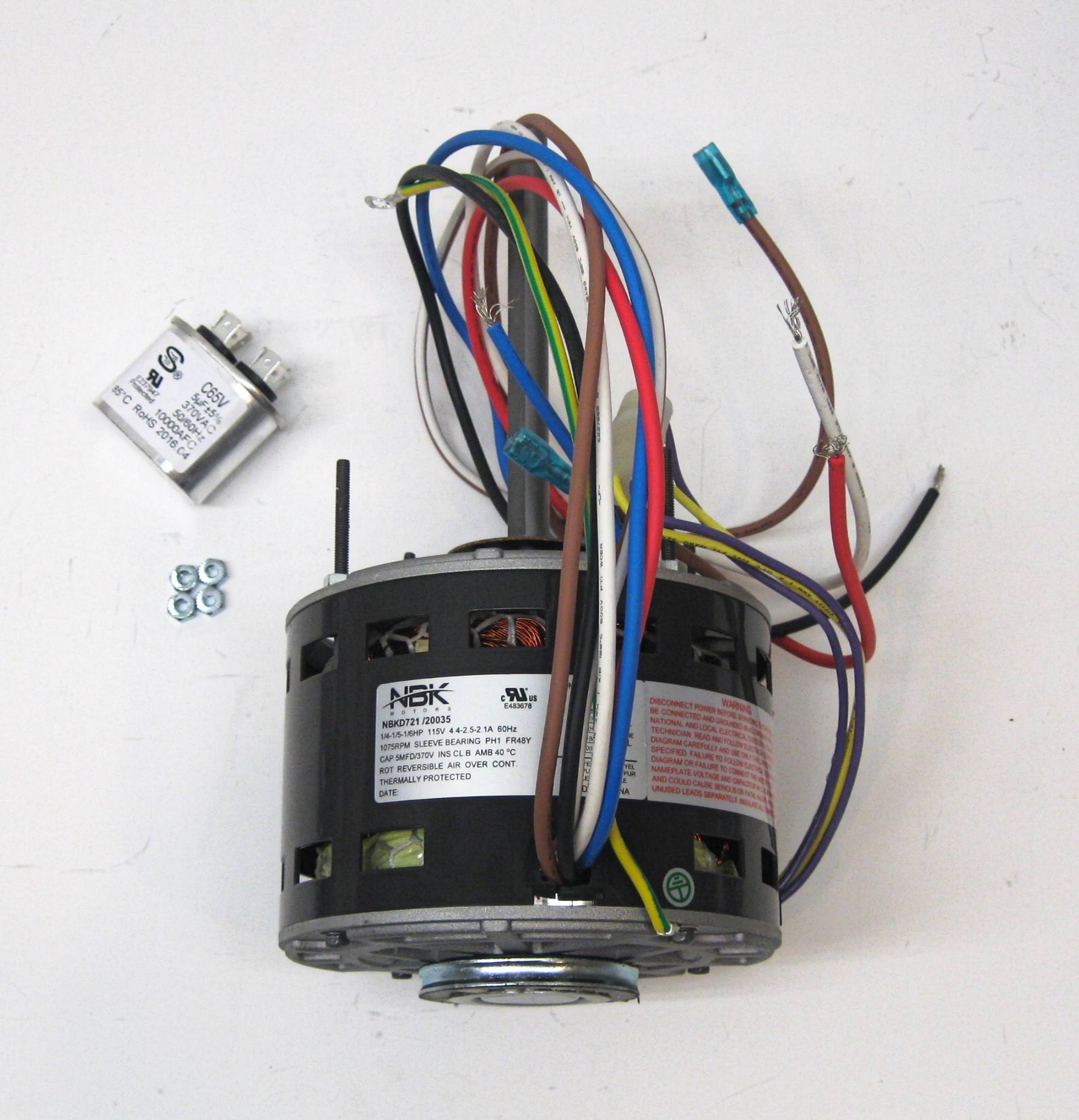 Furnace Air Handler HVAC Direct Drive Blower Motor 1/4 HP 1075 RPM 115 Volts 3 Speed Capacitor Included