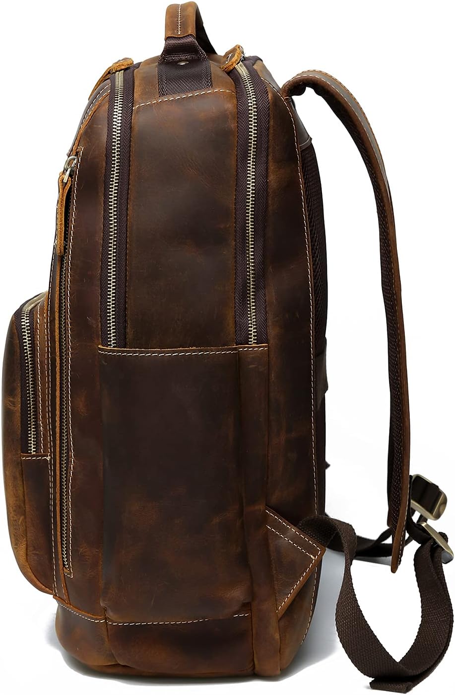 Lannsyne Men's Vintage Full Grain Leather Backpack for 16 Laptop Travel Hiking Camping Rucksack