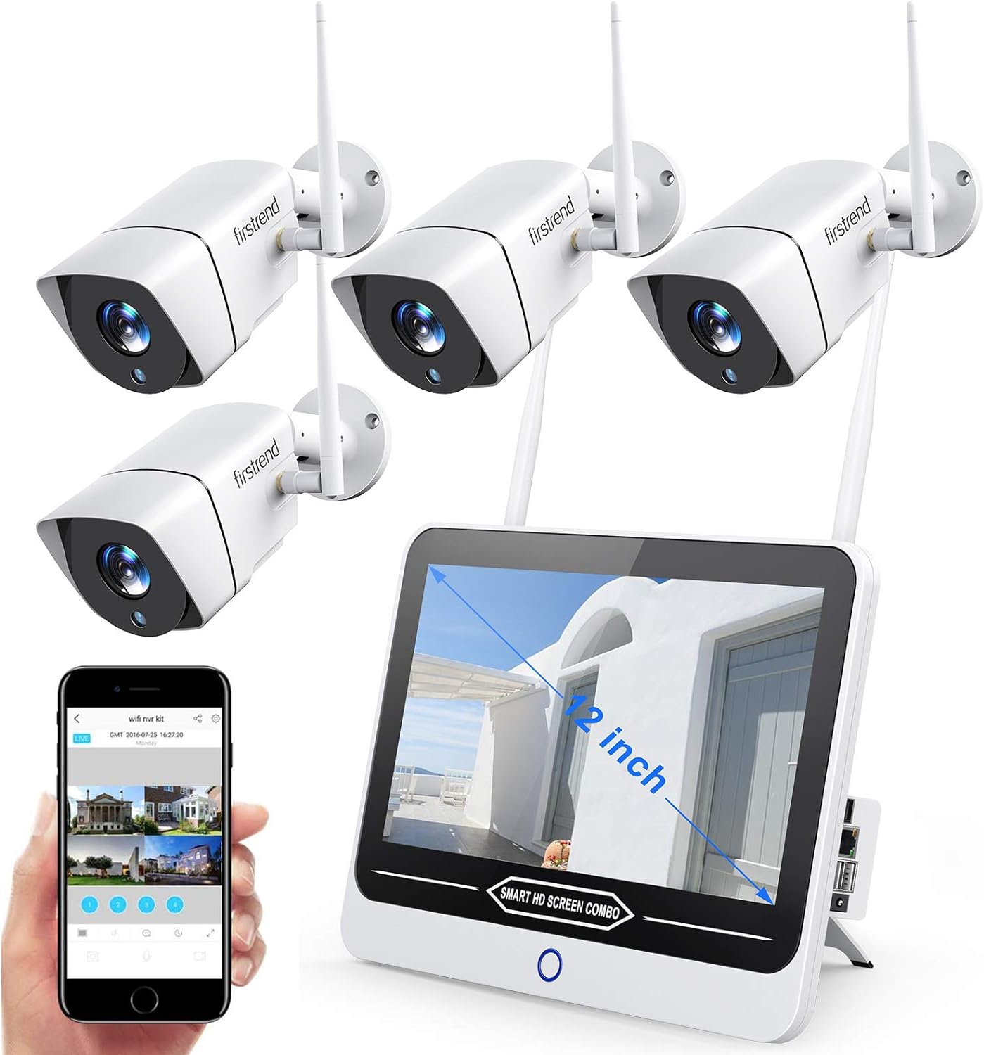 1080P Wireless Security Camera System, Firstrend 8CH Wireless NVR System with 4pcs 1080P Security IP Camera and 2TB Hard Drive Pre-Installed, 65ft Night Vision and Easy Remote Monitoring