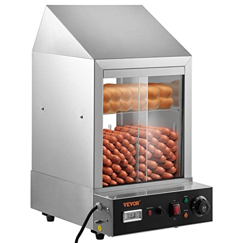 VEVOR Hot Dog Machine, 36 L, 2-Tier Hot Dog Steamer for 200 Hotdogs & 42 Buns, 1200W Electric Bun Warmer Cooker with Rotary Knob Temp Display