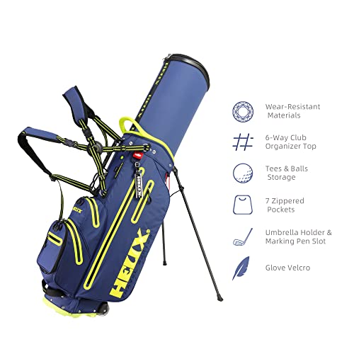 Helix Golf Stand Bag Retractable, 6 Way Dividers with Backstrap Shoulder Carry Golf Bag, Golf Bag Stand with Wheel for Traveling