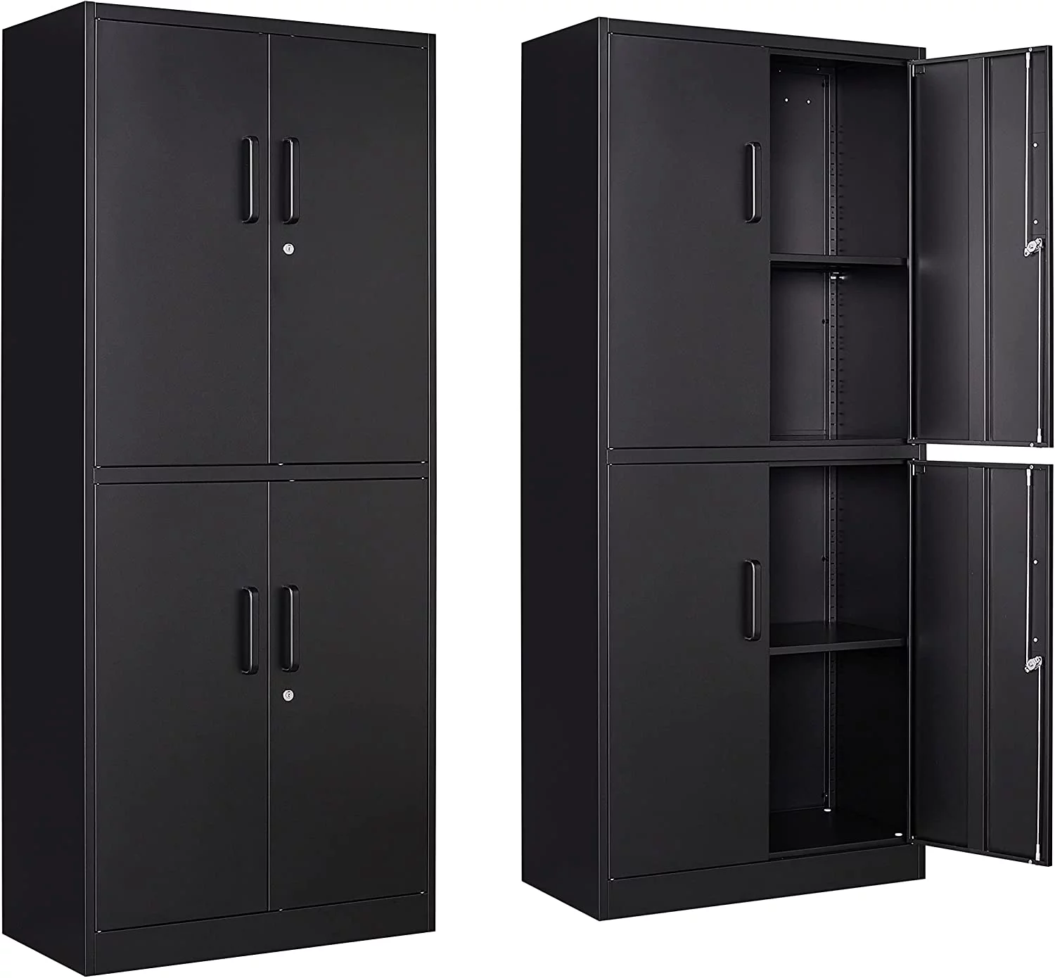 Metal Storage Locking Cabinet with 4 Doors and 2 Adjustable Shelves,71" Lockable Garage Tall Steel Cabinet,for Home Office,Living Room,Pantry,Gym,Commercial Storage (Black)