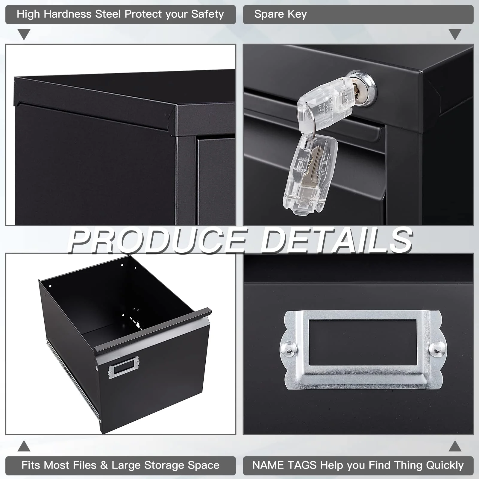 STANI 3 Drawer Black File Cabinet with Lock, Filing Cabinets for Home Office, Metal Locking Office File Storage Cabinets with Drawers, Vertical Small Filing Cabinet Organizer for Legal/A4