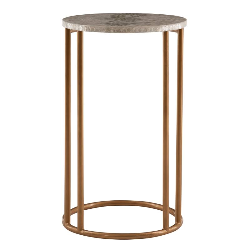 Riverbay Furniture Capiz Mosaic Seahorse Metal Accent C Table in Gold