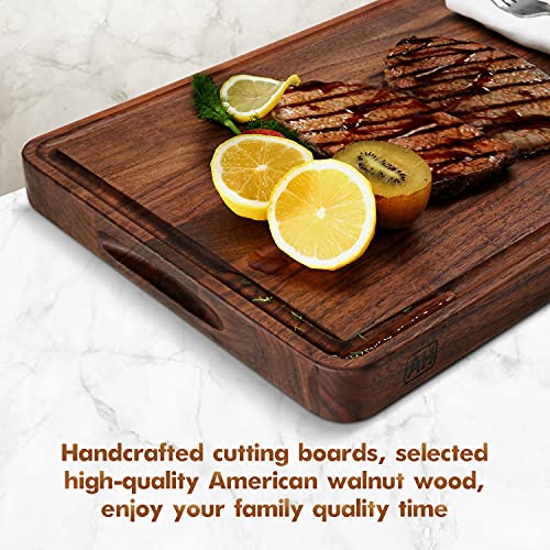 AZRHOM Extra Large Thick Walnut Wood End Grain Cutting Board 24x18x2 In, Wooden Butcher Block, Chopping Board For Kitchen with Juice Groove Handles Non-Slip Pats (Gift Box)