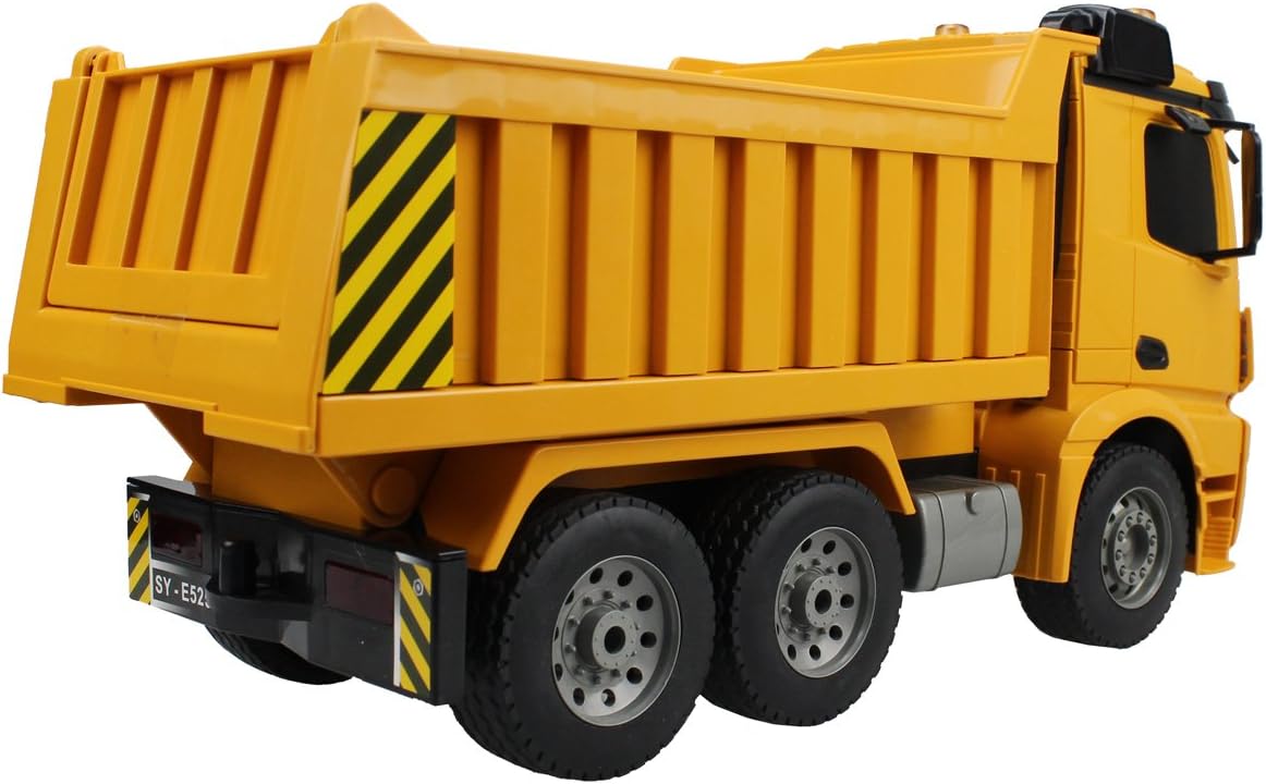 Fisca Remote Control Truck, 1/20 Scale 6 Channel 2.4Ghz RC Dump Truck Construction Vehicle Toy with LED Lights and Simulation Sound for Kids Pack of 2