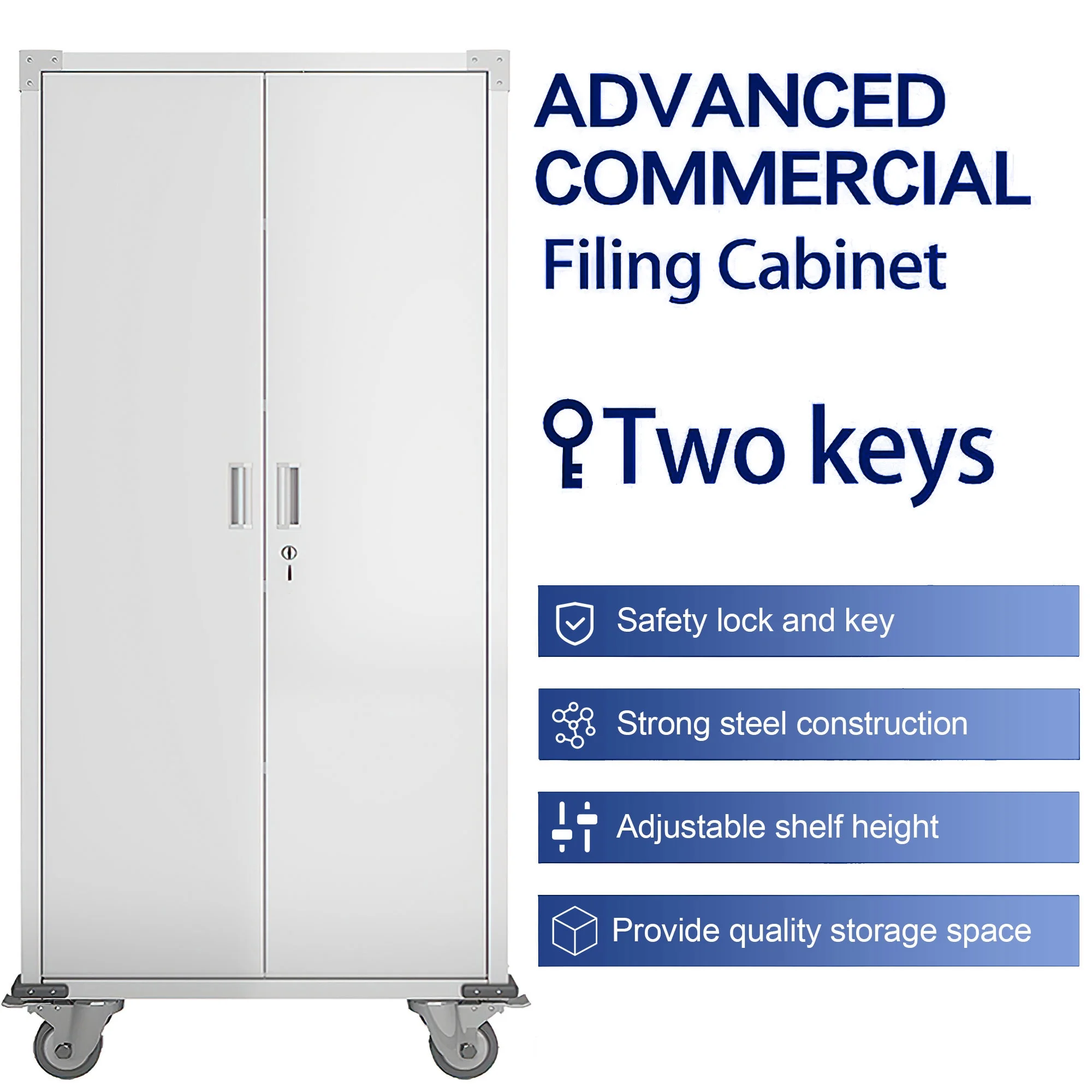 AOBABO 72” Locking Metal Garage Storage Cabinet w/Wheels & Pegboards, White