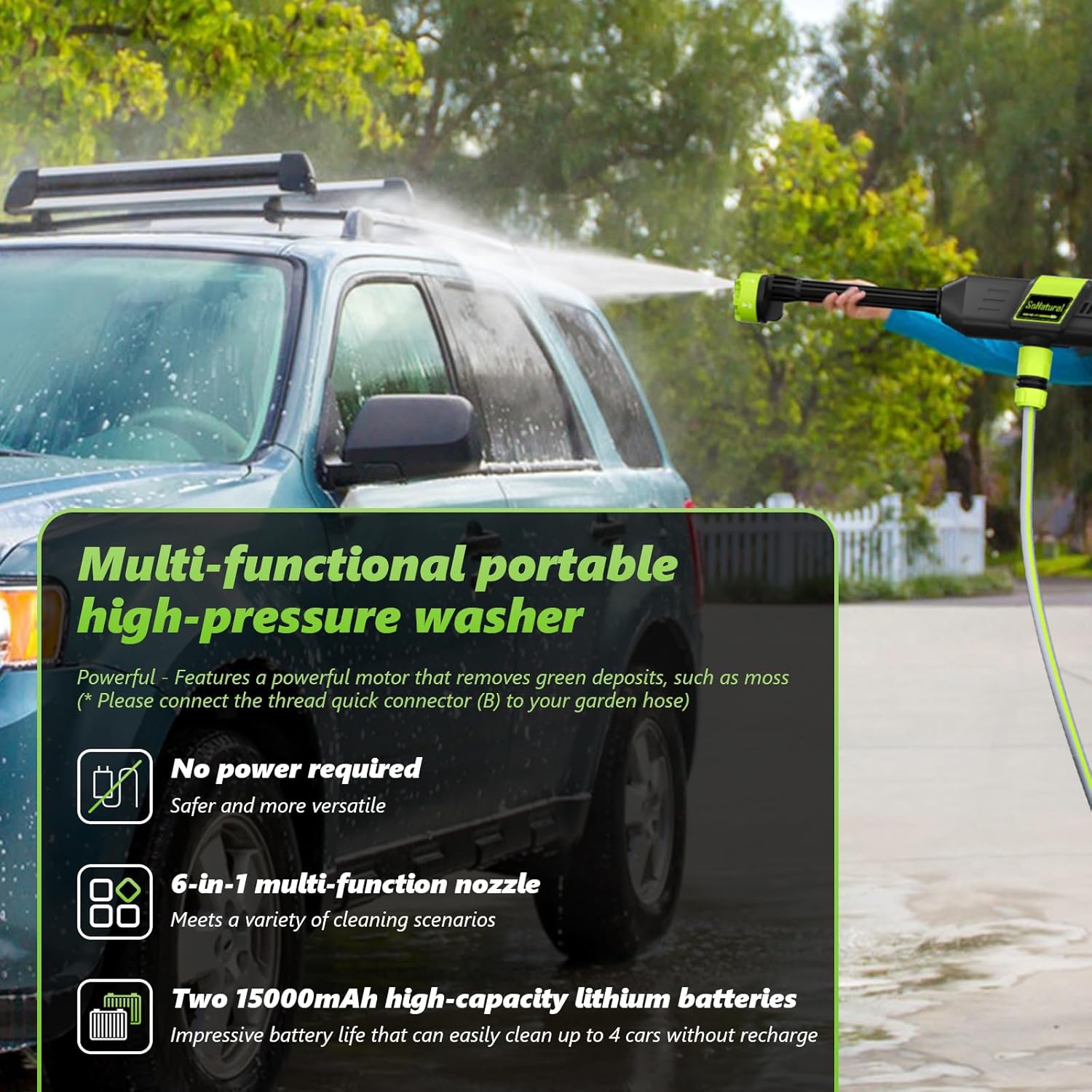 Cordless Pressure Washer, 1070PSI Portable Power Washer with 2 x 4.0Ah Battery, 6-in-1 Nozzle, 3 Speed Adjustment LCD Touch Screen, Handheld High-Pressure Electric Washer for Car/Fence/Floor/Patio