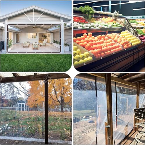 Clear Waterproof Tarps 20x20ft, Transparent Rainproof Tarpaulin, Heavy Duty Tear Resistant Transparent Tarp with Grommets, for Camping, Plants Greenhouse, Cars, Patio and Porch
