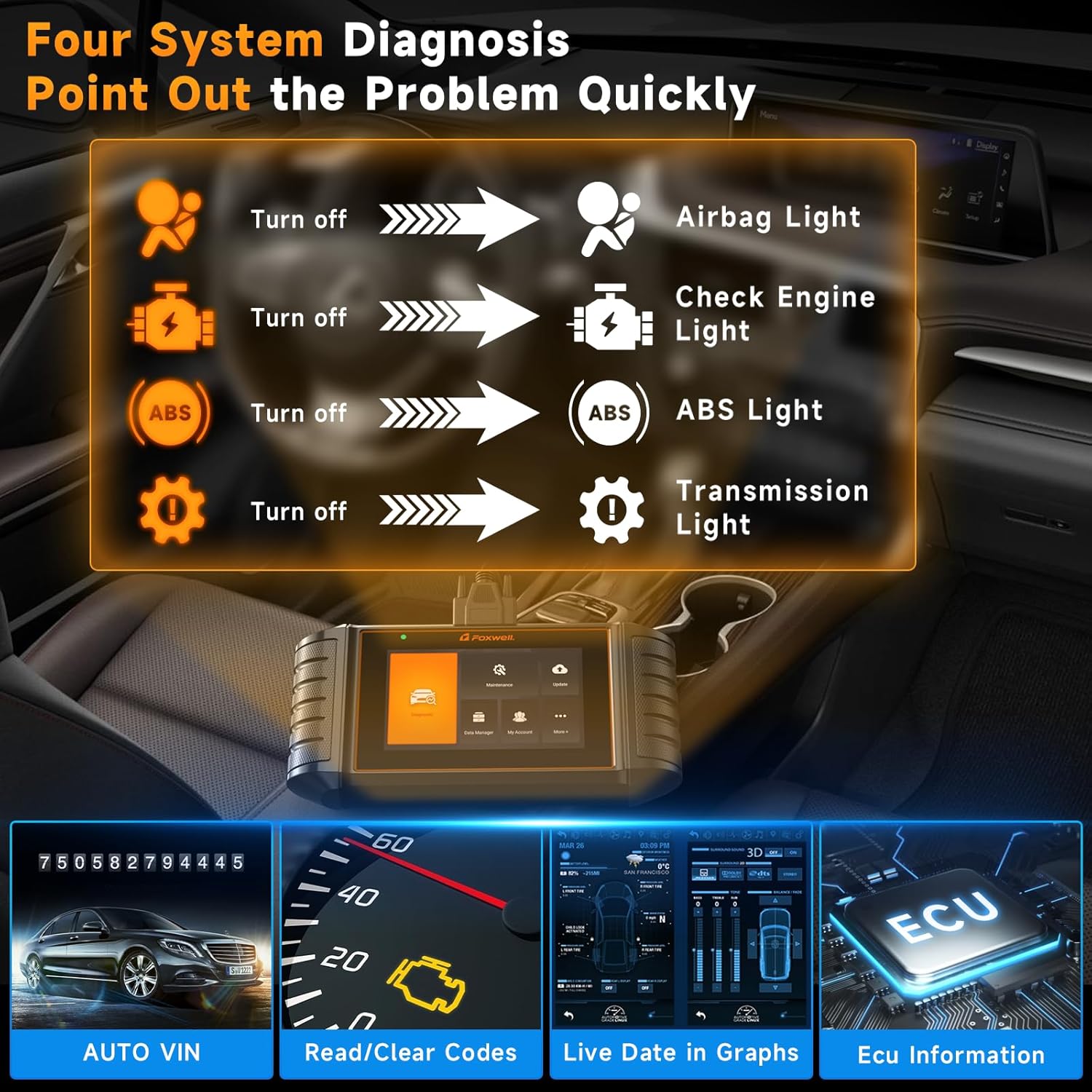 2024 FOXWELL NT716 OBD2 Scanner 9+ Resets Auto Scan Tool ABS SRS Transmission Engine Diagnostic Code Reader Free Update Injector Coding/D-P-F/BMS/ABS Bleeding/Oil Light/EPB/TPMS/SAS/Throttle Relearn