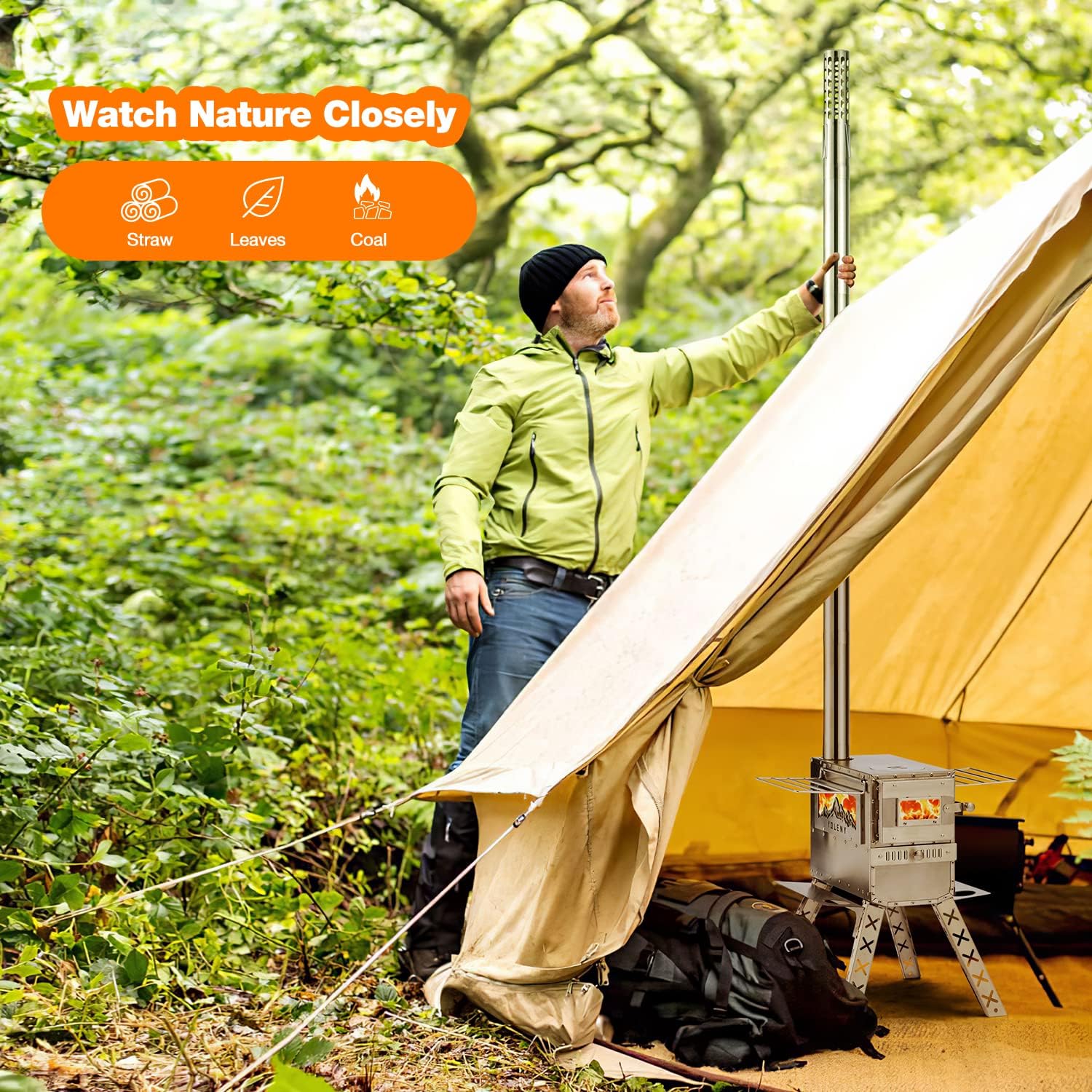 YOLENY Wood Stove, Wood Burning Stove, Tent Stoves Wood Burning with Wood Oven, Camping Wood Stove for Outdoor Cookout, Hiking, Travel, Backpacking Trips, Chimney Pipes and Carry Bag Included