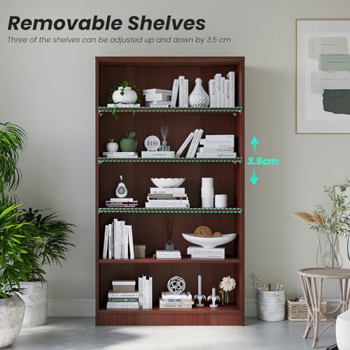 Farini 5 shelf boockase Display Bookcase Freestanding Wooden Bookshelves for Home Office Living Room,60 Inch Height,Cherry