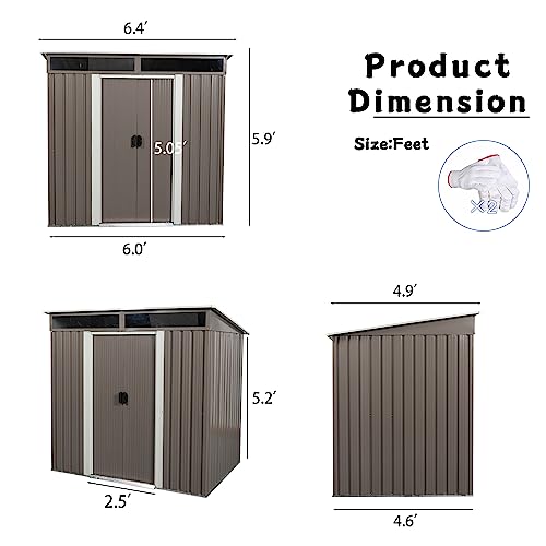 6FT x 5FT Storage Shed with Lockable Door, Outdoor Storage Shed with Transparent Board, Metal Garden Shed Kit with Waterproof Roof and Sturdy Base Plate, Suitable for Backyard, Patio, Gray