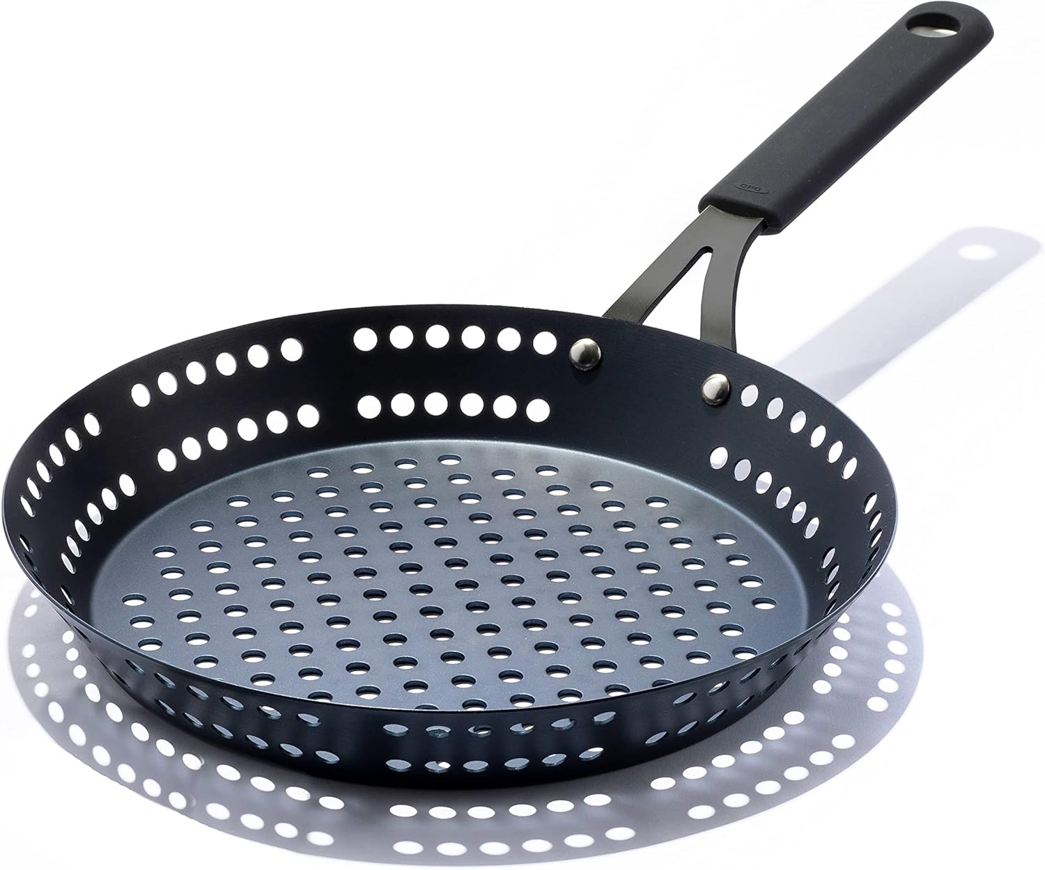 OXO Obsidian Pre-Seasoned Carbon Steel Induction Safe 12 Outdoor Frying Pan/Skillet with Silicone Sleeve, Black