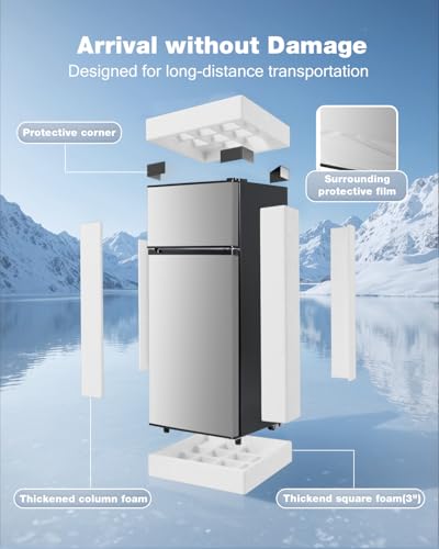 Double Door Refrigerator with Freezer, 4.5 Cu.Ft, Small Fridge with Freezer, 7 Settings Temperature Adjustable, Mini Refrigerator for Apartment Bedroom Dorm and Office, (Silver)