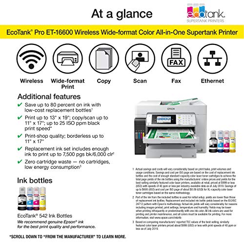 Epson EcoTank Pro ET-16650 Wireless Wide-Format Color All-in-One Supertank Printer with Scanner, Copier, Fax and Ethernet, White
