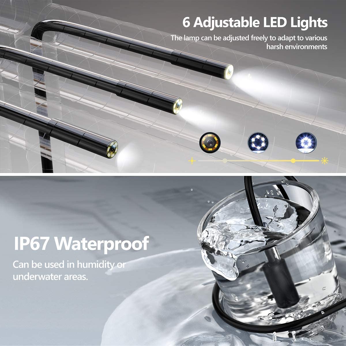 Industrial Endoscope, SKYBASIC Borescope Snake Camera with 32GB Card, IP67 Waterproof Sewer Inspection Camera HD 4.3'' LCD Screen with 6 LED Lights, Semi-Rigid Cable, Four Helpful Tools - 16.5FT