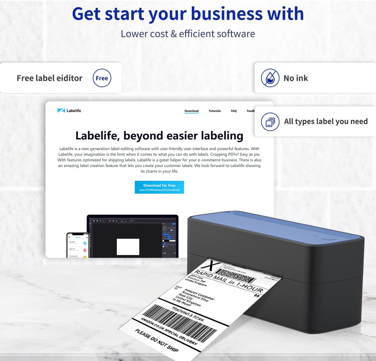 Shipping Label Printer, Thermal Label Printer Work with Windows & macOS, Thermal Printer for Shipping Labels, 152mm/s, Compatible with Amazon, Ebay, Esty, Shopify, UPS, FedEx, USPS
