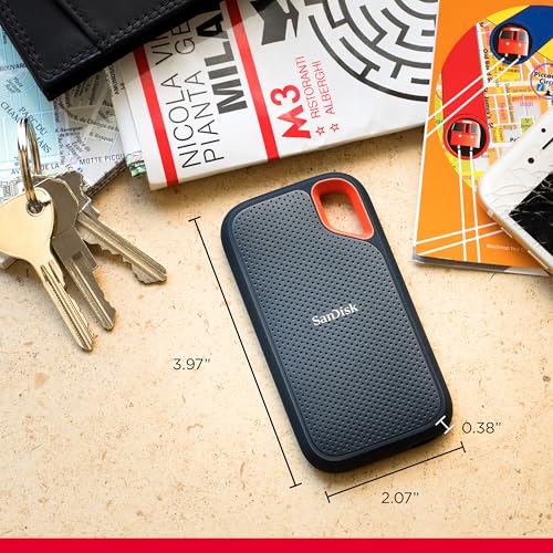 SanDisk 2TB Extreme Portable SSD - Up to 1050MB/s, USB-C, USB 3.2 Gen 2, IP65 Water and Dust Resistance, Updated Firmware - External Solid State Drive - SDSSDE61-2T00-G25
