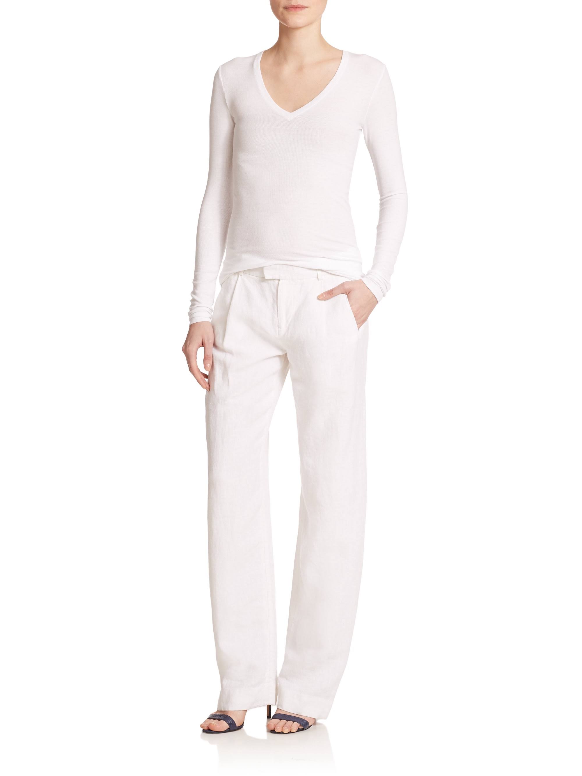ATM Anthony Thomas Melillo Long-Sleeve V-Neck Tee - White Med
