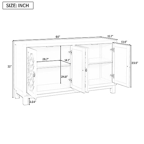 Merax Black Farmhouse Buffet Sideboard with Adjustable Shelves and 4 Doors Wood Coffee Bar Cabinet TV Stand for Living Room Bedroom Kitchen, 1 Set