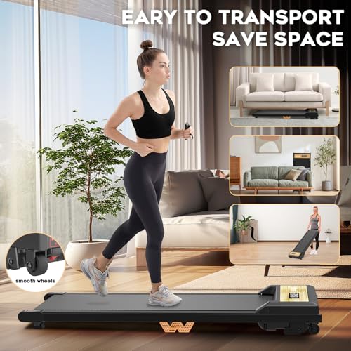 FUNRAY Walking Pad Treadmill - Under Desk Treadmill with 265LBS Weight Capacity, 2 in 1 Portable Walking Treadmill for Home/Office with Two Ways of Control, Compact Treadmill for Walking/Running