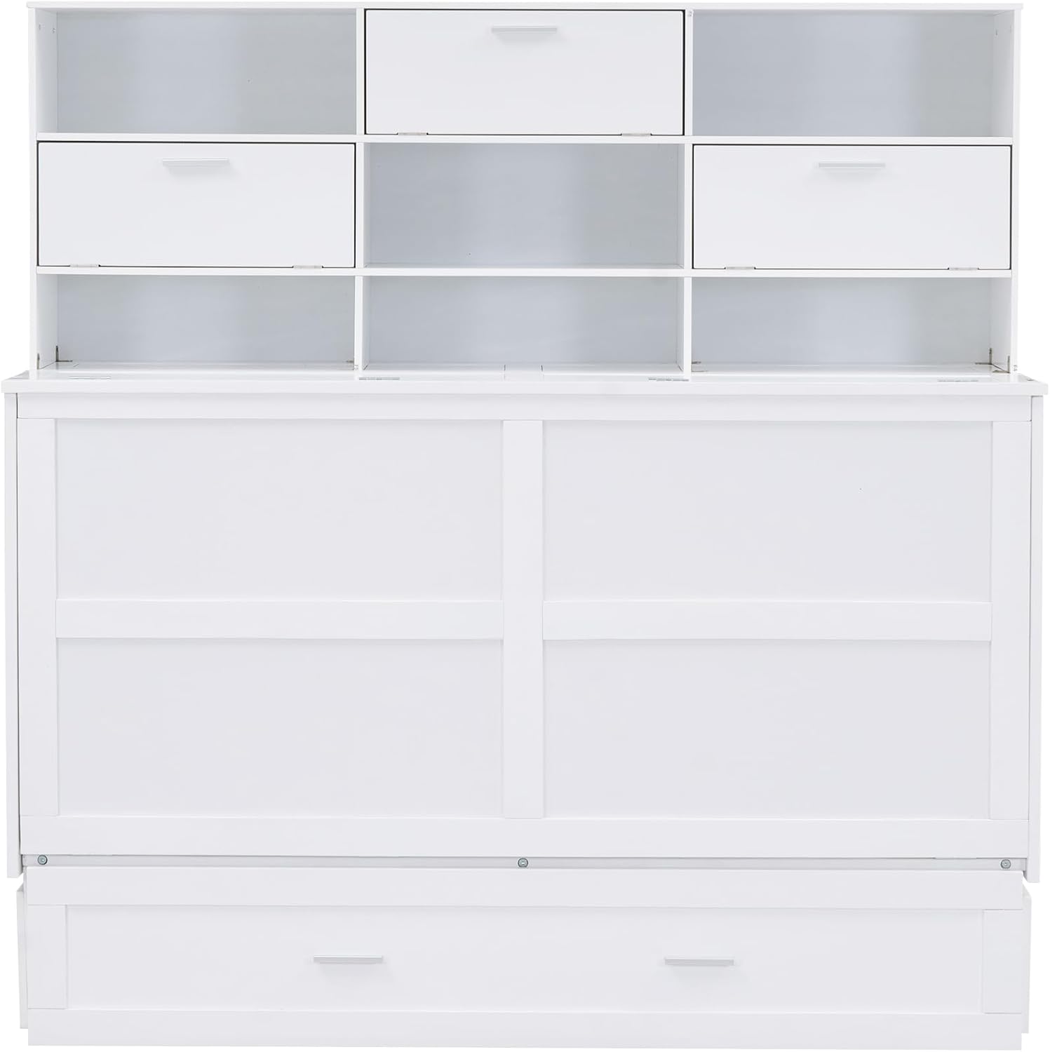 Queen Size Murphy Bed with Bookcase, Bedside Shelves and A Big Drawer, Murphy Platform Bed, for Guest Room Home Office
