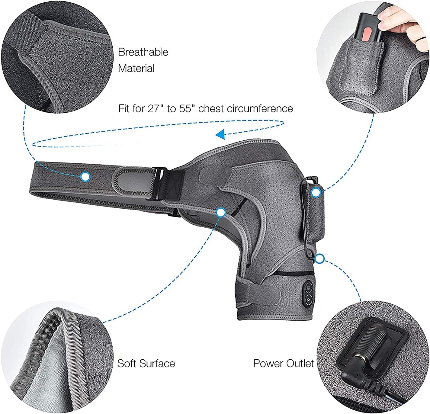 Massager Heating Shoulder Wrap, Heated Pad 3 Vibration and Temperature Settings Adjustable Electric Brace Support Heated Shoulder Pad for Relax Shoulder