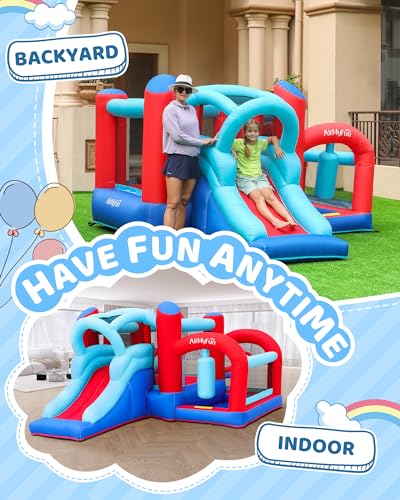 Bounce House, Bouncy House with Slide, Indoor Outdoor Inflatable Bounce House for Kids, Bounce Castle with Jumping House, Ball Pit, Basketball Hoop and Target Balls