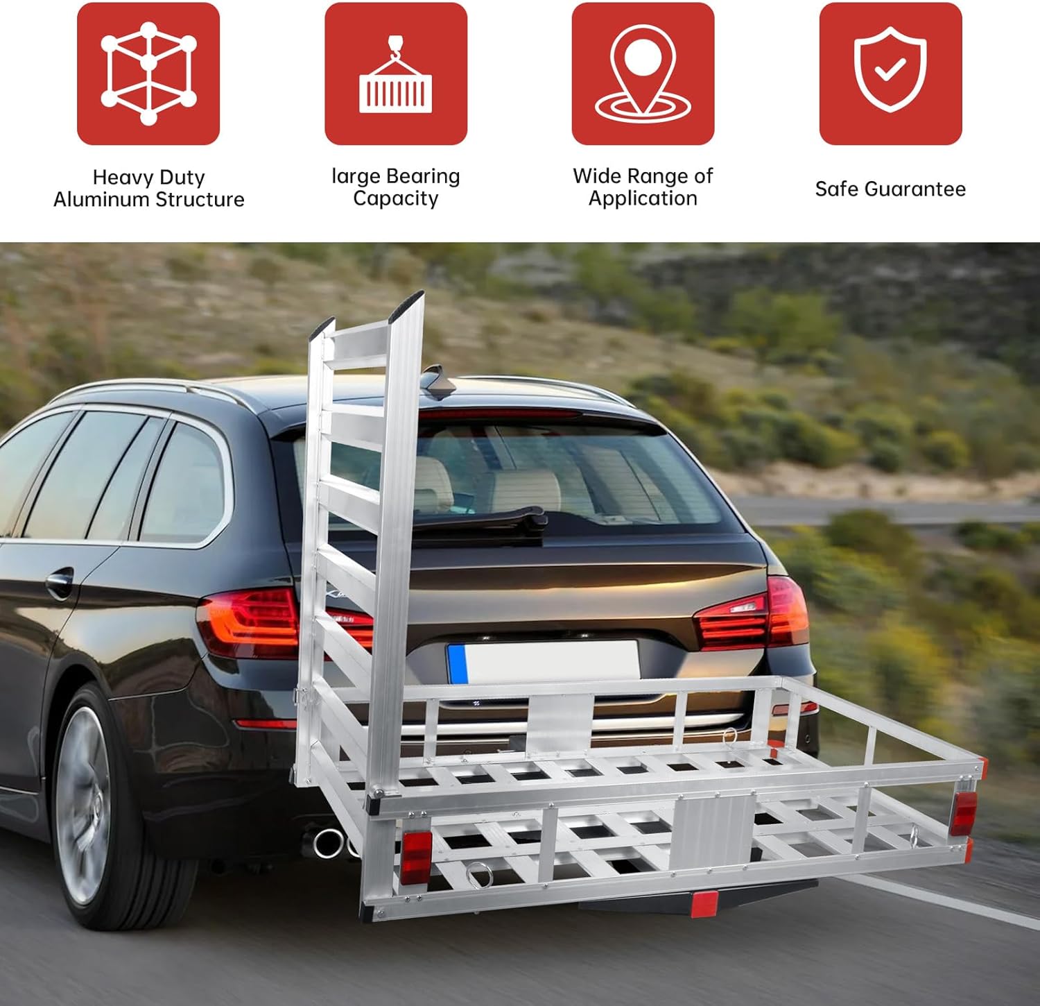 Aluminum Cargo Carrier, 50" x 29.5", 800Lbs Capacity,Hitch Cargo Carrier with Ramp Hitch Mounted Luggage Trailer Hitch Mount Mobility Scooter Wheelchair Carrier, Tow Hitch Cargo Carrier