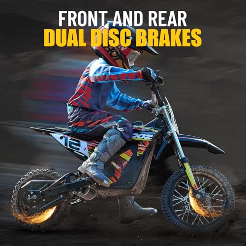 KOOZ HP112E 36V 1000W Electric Dirt Bike for Kids, 3 Speed Modes Teen Electric Motorcycle Up to 18 MPH & 15 Miles Long-Range, Dual Suspension & Disc Brake, 16" Sturdy Tire for Kids Teenagers, Orange