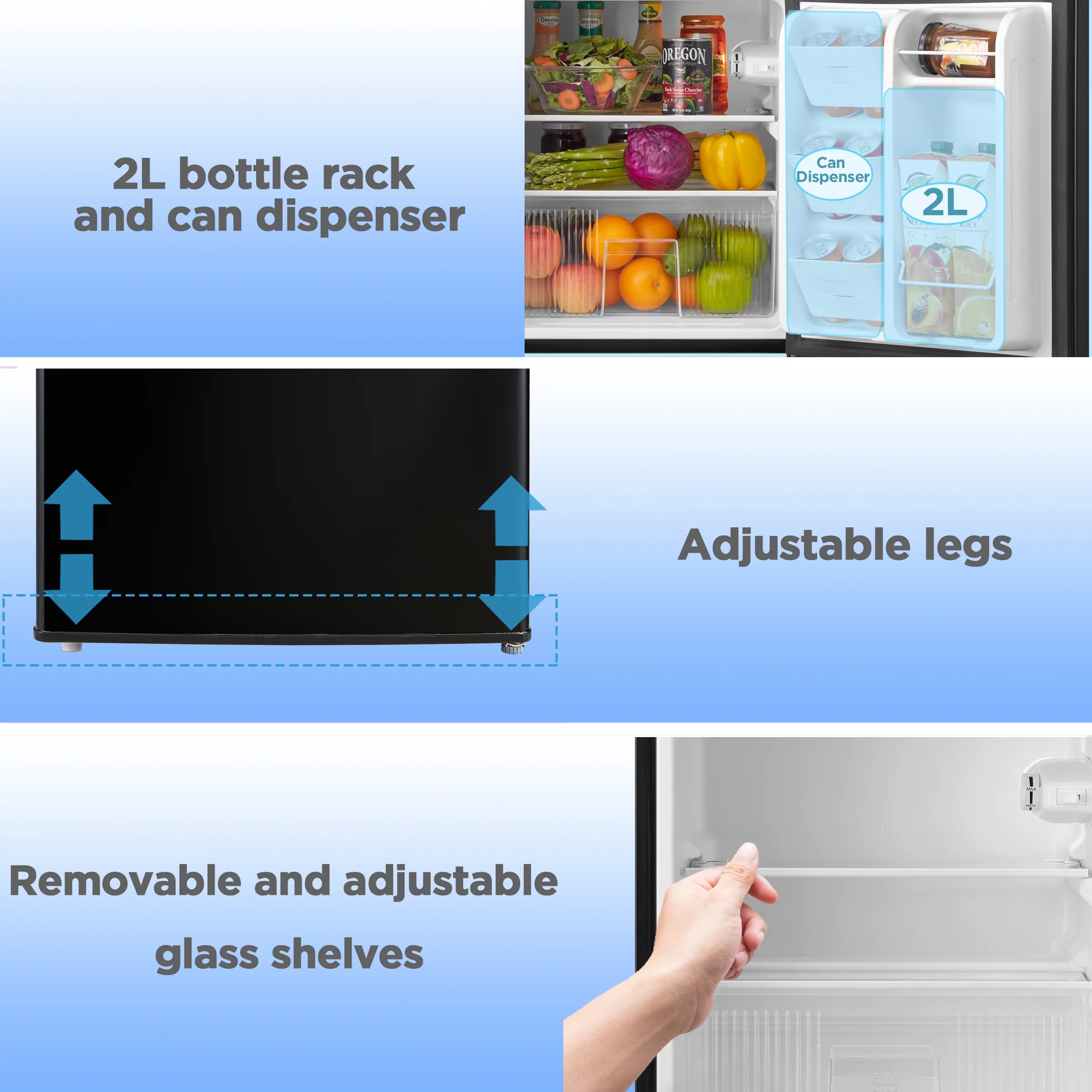 Arctic King 3.2 Cu ft Two Door Mini Fridge with Freezer, Black, E-Star, ARM32D5ABB